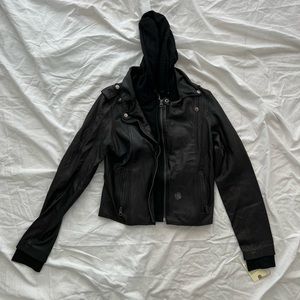 Vintage Hoodie Leather Jacket